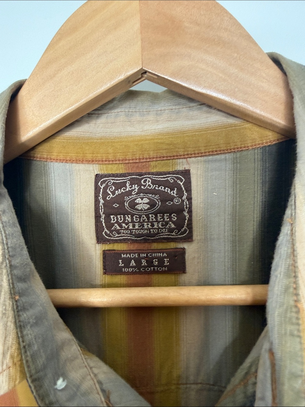 Lucky Brand Cotton Stripe Pearl Snap Long Sleeve Shirt Size Large - Picture 4 of 9